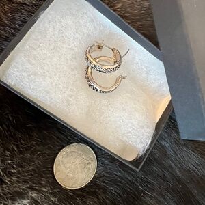 Monet Silver Tone Mini Hoop Earrings with Pattern and Easy-On Easy-Lock Posts